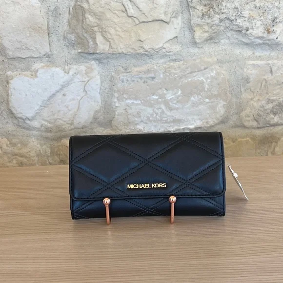Michael Kors Serena quilted leather backpack handbag&wallet Black NWT